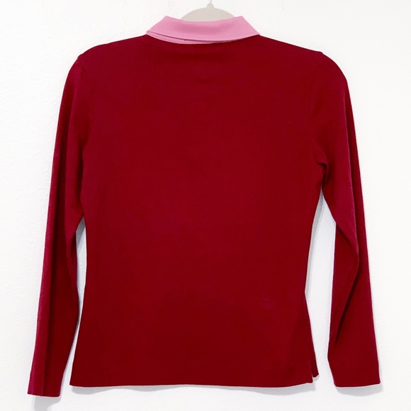 BUGATCHI pink burgundy 3/4 zipper collar long sleeve 100% cotton pollo t… - Picture 3 of 8